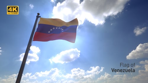 Animated Venezuela Flag Waving in Sunny Blue Sky