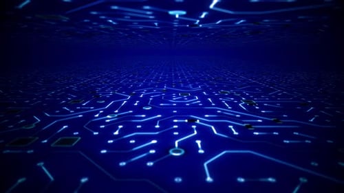 Endless Travel Through Deep Blue Circuitboard Environment Background Loop