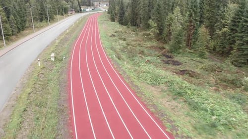 Running track with lanes. Athletics outdoor running treadmill.
