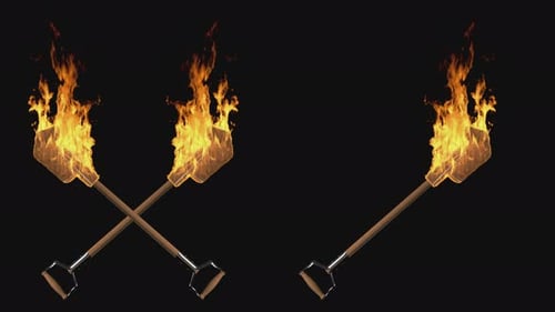 Three Realistic Burning Torches with Fire Loop