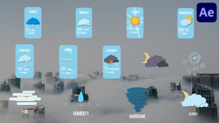 Modern Animated Weather Forecast Cards and Icons Template, Titles ft ...