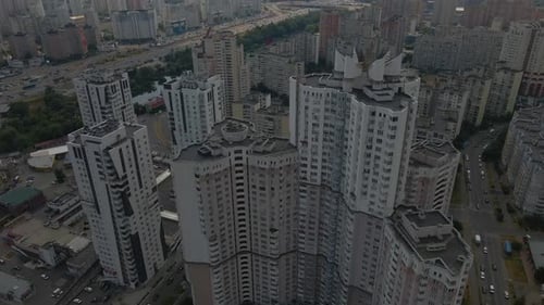Tall Skyscrapers in Kyiv Ukraine Aerial Footage of Residential Buildings