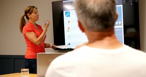 Professional Woman Giving Business Presentation in Meeting Room