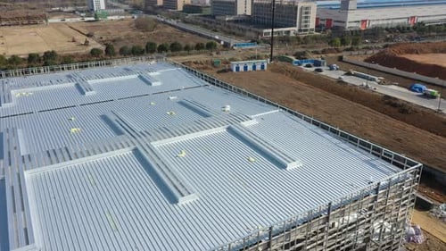 Factory building in city