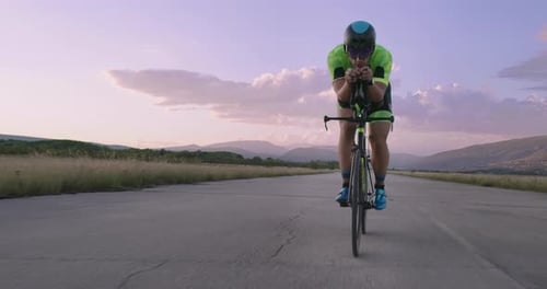 Triathlon Sportsman Athlete Cyclist Riding Professional Racing Bicycle