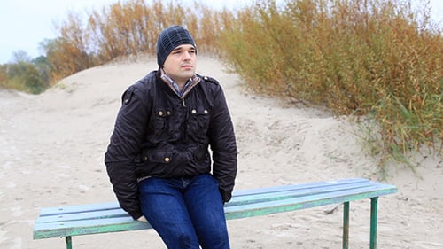 Man, Bench, Sea