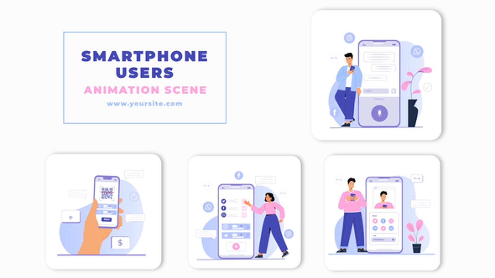 Smartphone Users Animation Scene After Effects Template, Elements ft ...