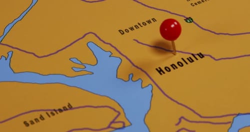Close Up Map of Honolulu Hawaii with Pin