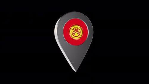 3D Map Pin with Kyrgyzstan Flag Rotation
