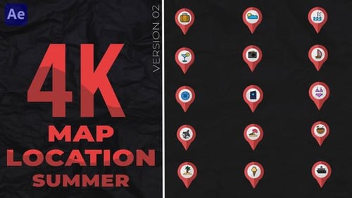 Animated Map Location Pins Pack with Summer and Travel Icons