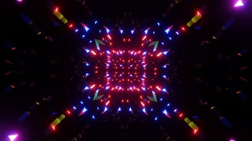 Flying Through the Neon Lights of a Sparkling Tunnel