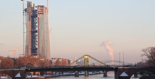 City Skyline With Birds At Sunset 04