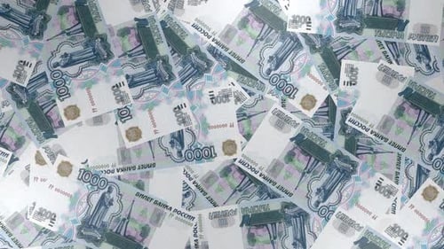 Falling Russian Ruble Banknotes Abstract Background Loop