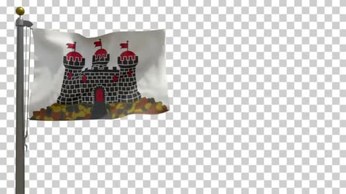 Waving Flag with Castle Emblem on Alpha Channel