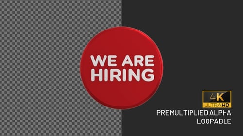 We Are Hiring Rotating Looping Badge with Alpha Channel