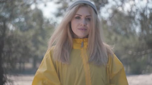 Portrait Adorable Beautiful Young Beautiful Blond Woman Posing Near Lake or River