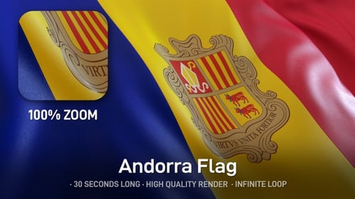 Andorra National Flag Waving Loop with Coat of Arms