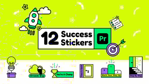 12 Success Stickers Animated For premiere pro