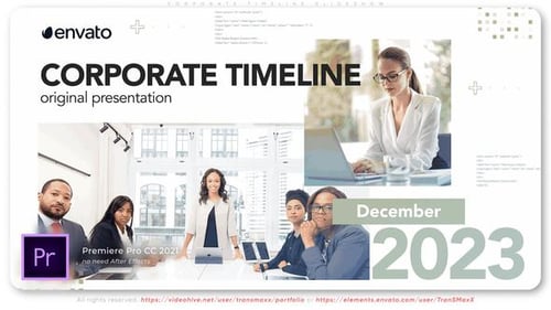 Corporate Timeline Presentation with Dynamic Text and Image Reveals