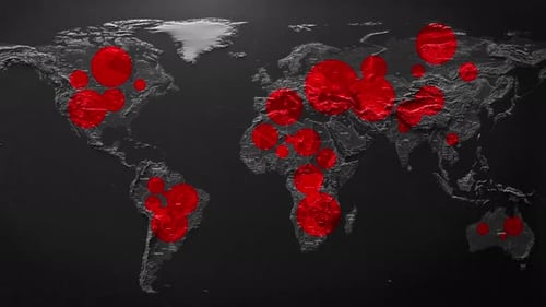 Animated World Map Data Visualization with Spreading Red Circles