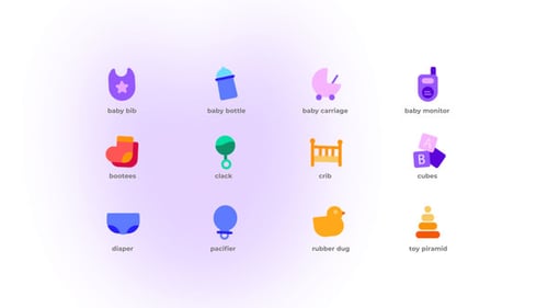 Animated Flat Design Baby Icons Set