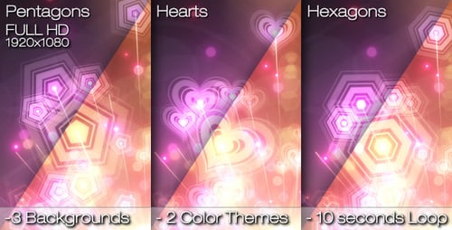 Glowing Hearts Hexagons Pentagons Burst Animation