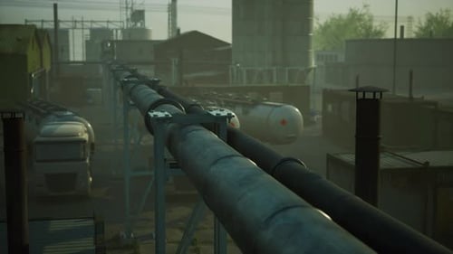 Oil and Gas Industrial Zone with Equipment of Oil Refining