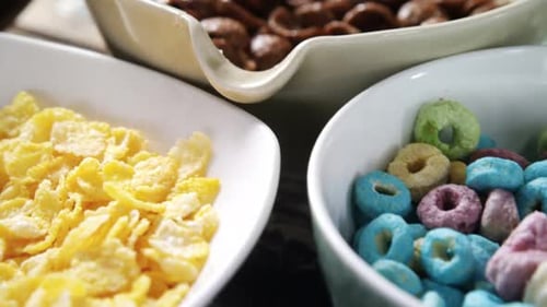 Assortment of Breakfast Cereals in Bowls