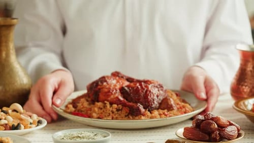 Kabsa Closeup Rice and Meat Dish Saudi Arabia National Traditional Food