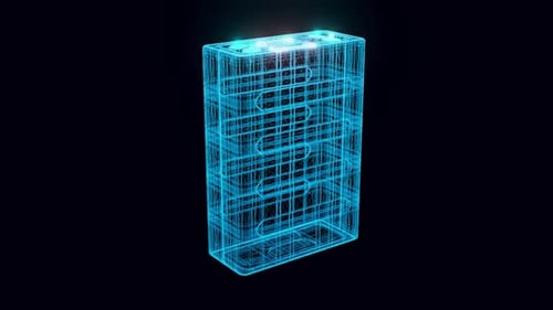 Futuristic Holographic Battery Wireframe Animation