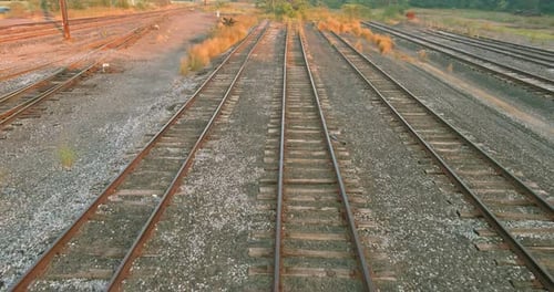 Aerial View of Railway Junction at Sunset