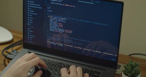 Closeup Coding on Screen, Man Hands Coding Html and Programming on Screen Laptop, Development Web
