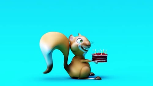 Divertida ardilla de dibujos animados 3D 4K con un pastel