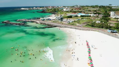 Summer beach landscape and blue sky. Jeju Island