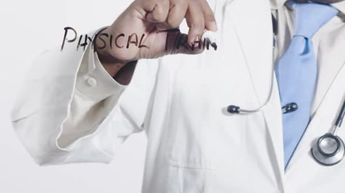 Doctor Writes Physical Training on Glass Screen