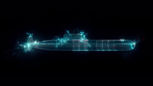 Futuristic Digital Submarine Hologram Wireframe Technology Animation