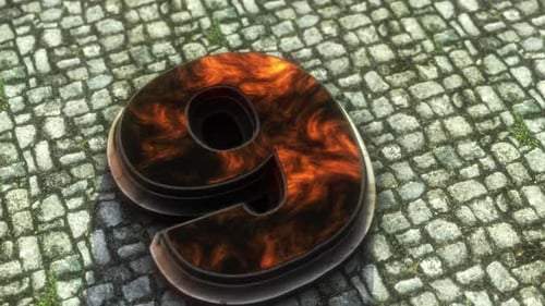 Fiery 3D Number Nine Animated on Cobblestone Ground