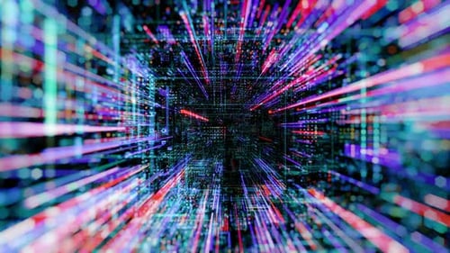 Abstract digital virtual city with technology and connection. 3D render 4K loop