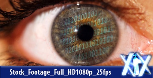 Close Up of Eye with Binary Code Reflection