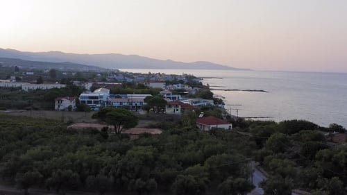 Seaside Town at Sunset