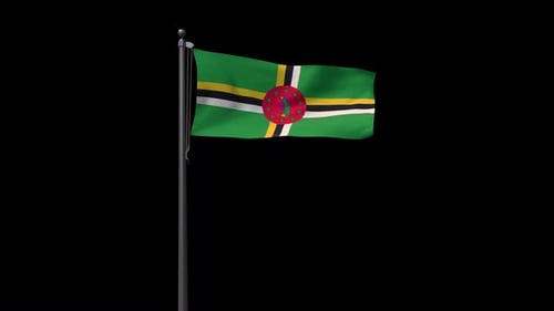 Realistic 3D Render of Dominica National Flag Waving on Flagpole