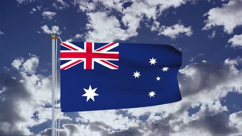 Australian Flag Waving Against a Cloudy Sky