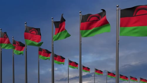 The Malawi Flags Waving In The Wind - 4K