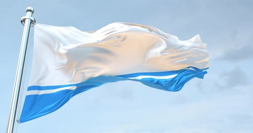 Realistic Waving Flag with Blue and White Stripes