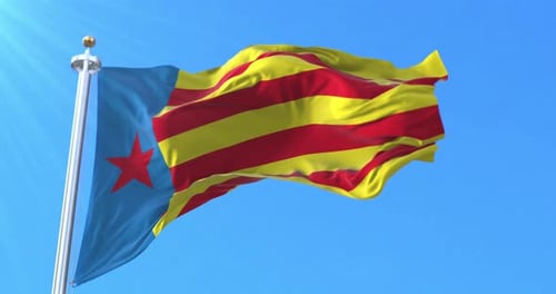 Realistic Waving Flag with Star and Stripes Against Blue Sky