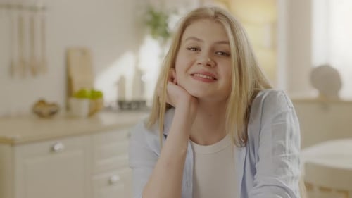 Happy Woman Smiling and Posing at Home