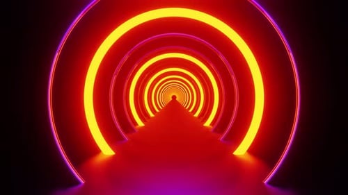 Orange Neon Bright Circle Tunnel With Purple Illumination Background Vj Loop 4K
