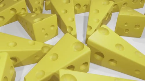 3D Animated Cheese Wedges Rotating and Moving