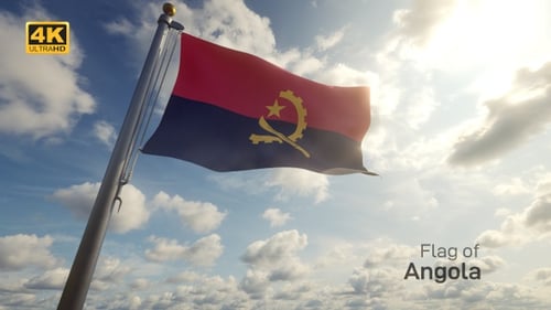 Waving Flag of Angola Against a Sunny Blue Sky