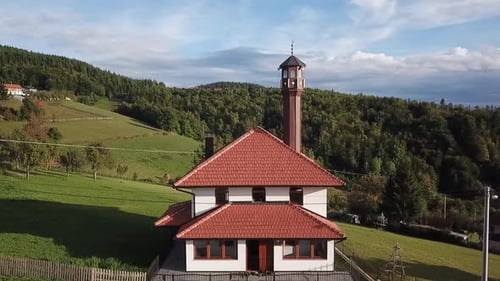Aerial Shot Of A Mosque In The Mountain